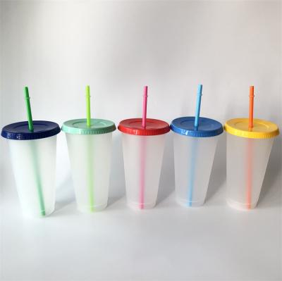 China Factory Wholesale Price Sustainable Reusable 24oz White Plastic Cup With Straw for sale