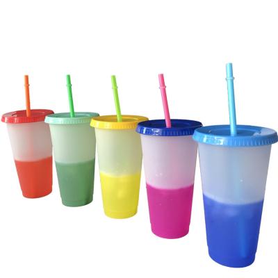 China Can change color with water RTS 24oz icy clear cold color changing plastic iced coffee mug cups for sale