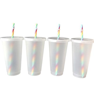 China BPA Free Sustainable 24OZ Free Reusable Reusable Cold Frosted Cups With 7 Colors Coloreful Straws for sale