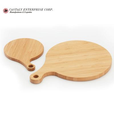 China Non-Toxic Natural Wooden Pizza Bread Board Disposable Pizza Tools Round Bamboo Skin Set With Easy Grip Handle for sale