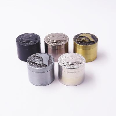 China High Quality Tobacco Grinding Common Color 4 Pieces 50mm Spice 2inch Zinc Alloy Black Samurai Grinder Smoking Accessory for sale