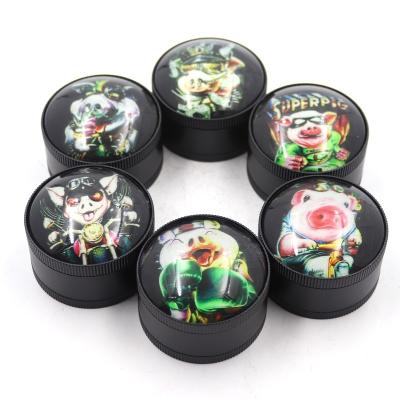 China Different Colors 2 Inch Portable Grinder With Picture Crystal Pig Pattern Smoking Sets Leading Manufacturer for sale