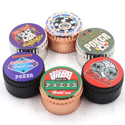 China Portable High Quality 4 Pieces 2 Inch 50 Mm Roll Cigarette Zinc Alloy Grinder Tobacco Speed ​​Poker Pattern Spice Smoking Accessories for sale