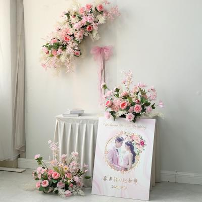 China Artificial flower set wedding layout decoration artificial flowers rose handmade plastic flower for sale