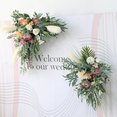 China Triangular wedding wedding arch simulation flower road wall hanging flower art opening ceremony stage background wall hand made for sale