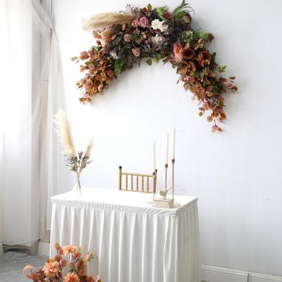 China Retro Flower Handcrafted Crescent Moon Lintel Door Hanging Wall Faux Flower Bouquet Display Hotel Living Room Decoration for sale