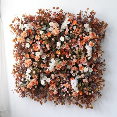 China Retro Flower Wall Backdrop Artificial Silk Flower Wall Panel Hand Made Floral Custom Size for sale