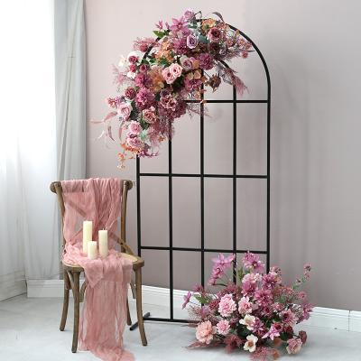 China Handcrafted High End French Purple Wedding Floral Aesthetic Arch Hanging Flower Floor Flower Stage Reception Decorums for sale