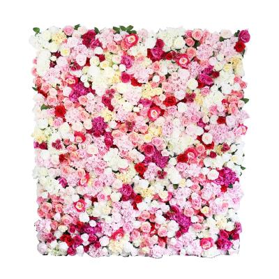 China Hand Made Pink Flower Wall Panel Wedding Artificial Silk Flower Wall Decoration Wall Panel Backdrop Flower Wall for sale