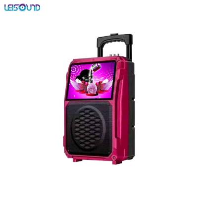 China LEISOUND Dance Indoor Outdoor Wholesale Consumer Electronic 10 Inch Woofer 14 Inch LCD Screen Battery Powered Moving Large Cart Video Speaker for sale