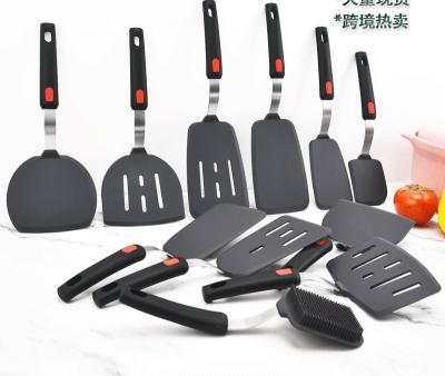 China Sustainable Non-Stick Silicone Kitchen Utensils Set With Handle For Kitchen Cooking Accessories Silicone Cookware Sets for sale