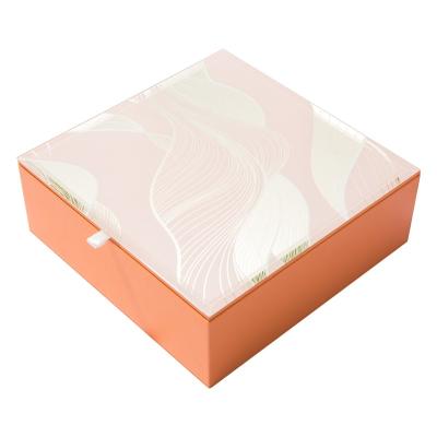 China Luxury Recycled Materials Gift Box Mooncake Packaging Jewelry Box PU Leather Mooncake Packaging Case With Glass Cover for sale