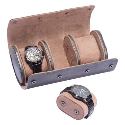 China Adult Ready To Ship Custom PU Leather 3 Slots Watch Roll Watch Travel Case Watch Organizer for sale