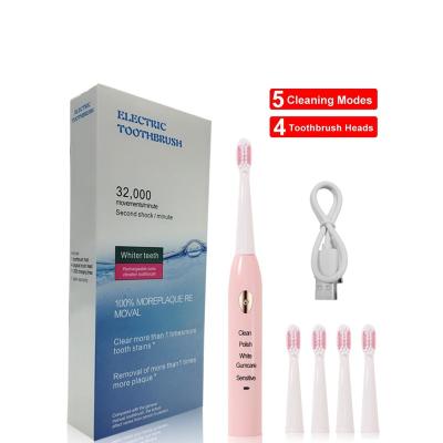 China Wholesale OEM USB Rechargeable Toothbrush Ultrasonic Powerful Clean Powerful Electric Charging Washable Electronic Whitening Toothbrush for sale