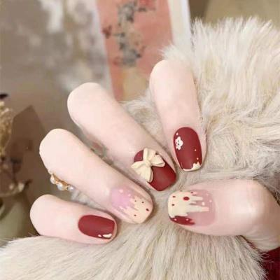 China Easy Apply New 24pcs/Set Pink Leopard 3d Pearl False Nail Art Finger Nails Full Ballet Nail Decal Art Tips Artificial Nail for sale