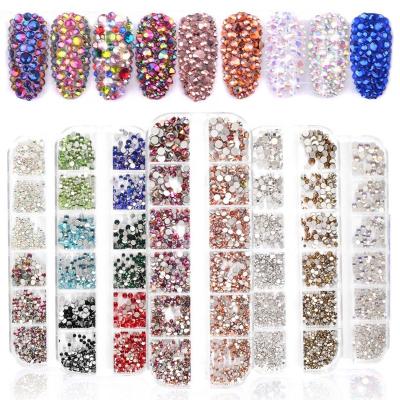 China Easy Apply Multi Size AB Glass Crystal Rhinestones Nail Art Crystals Ab Crystal Rhinestone FlatBack 3D Nails Decorations for sale