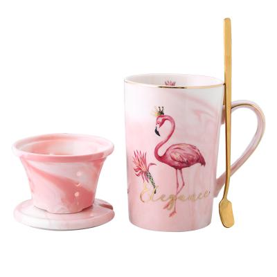 China Viable Wholesale Flamingo Printing Ceramic Mugs Set With Marble for sale