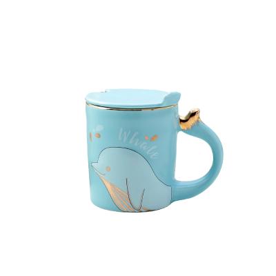 China Viable Nordic Style Dolphin Ceramic Mugs Animal Shape Porcelain Coffee Mug Set for sale