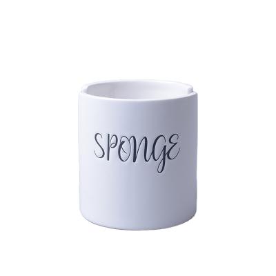 China Sustainable Wholesale White Ceramic Sponge Rack With Logo For Kitchenware for sale