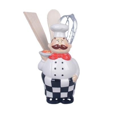 China Viable personalized ceramic chef shape kitchen utensil holder for sale