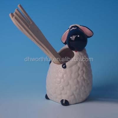 China Sustainable Creative Sheep Shaped Ceramic Kitchen Utensil Holder for sale