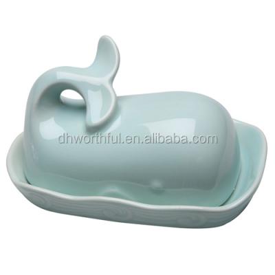 China New Style Sustainable Whale Shape Ceramic Butter Dish , Ceramic Bread Dish for sale