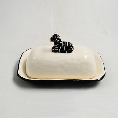 China Sustainable Zebra 2022 New Shape Ceramic Covered Butter Dish for sale