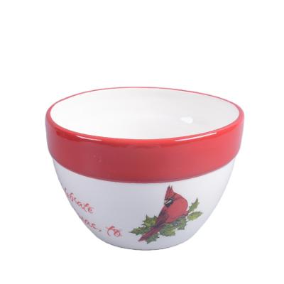 China Disposable Artificial Christmas Ceramic Salad Bowl With Handle for sale