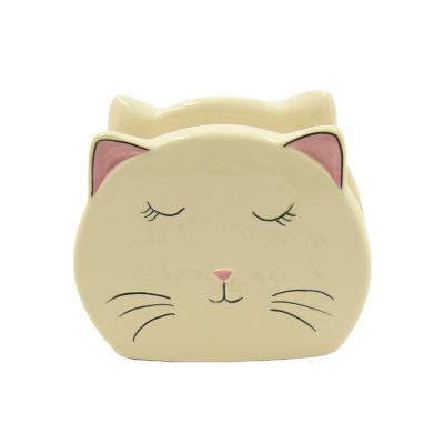 China Eco-friendly hand-painted ceramic napkin holder collection ceramic cat napkin table stand for kitchen restaurant home decor for sale