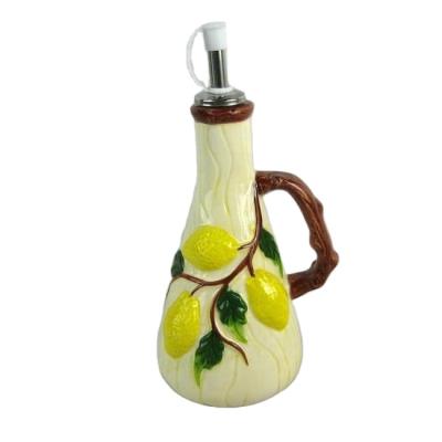 China Excellent Freshness Retention Lemon Shaped Ceramic Olive Oil Bottles For Kitchen for sale