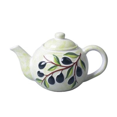 China Sustainable Wholesale Ceramic Teapot With Olive Printing for sale