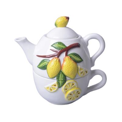 China Sustainable Creative Custom Ceramic Pitcher Set With Printing Lemon for sale