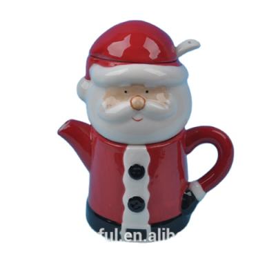 China Santa Claus Sustainable Ceramic Milk Jug And Sugar With Spoon for sale