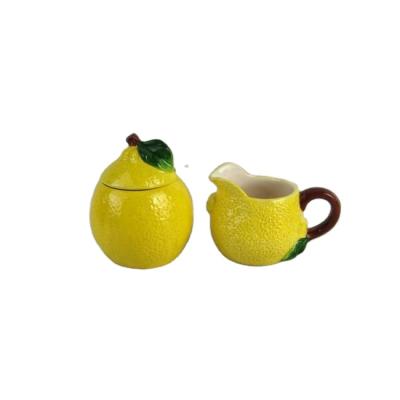 China Lemon European Viable Desgin Sugar Bowl And Creamer Country Style Ceramic Estate for sale