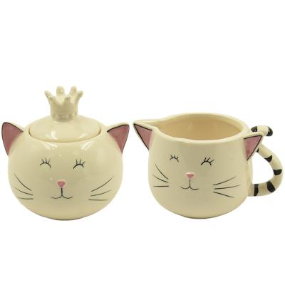 China Viable ceramic creamer mug with handle, cat style ceramic creamer jug, ceramic sugar and creamer set for sale