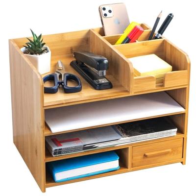 China Movable/Eco-friendly/Reusable/Durable Recessed Cubby Desktop Notepad Organizer Holder With Storage Bamboo Drawer Decorative for sale