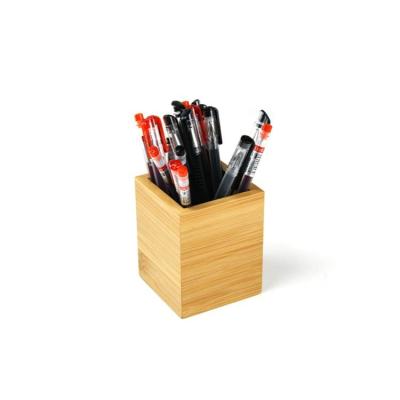 China Custom School Logo Movable/Eco-Friendly/Reusable/Durable Office Square Wooden Bamboo Pen Storage Holder Stand Container Pen Holder For Office Home for sale