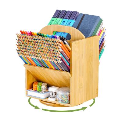 China Movable/Eco-friendly/Reusable/Durable Multifunctional Rotating Bamboo Pencil Holder,Pen Organizer Accommodates Approximate 200 Pencils for sale