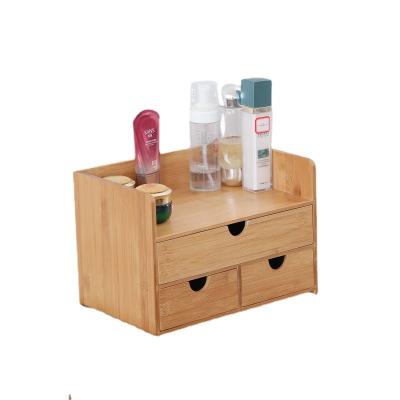 China 2022 Table Top Makeup Organizer Bamboo Cosmetics Storage Box Viable Makeup Storage Organizer With Drawer for sale