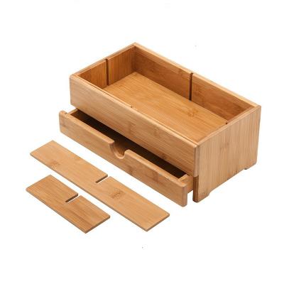 China Viable Bamboo Makeup Box Organizer With Drawers Handmade Makeup Brush Holder Tabletop Storage for sale