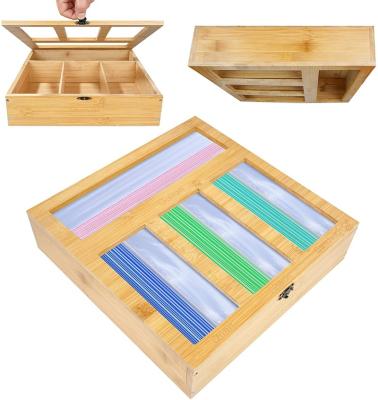 China Sustainable Wall Mounted Bamboo Bag Storage Organizer For Drawer With Ziplock Lid for sale