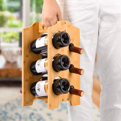 China 6 Bottle Wine Rack Viable Storage Portable Wooden Freestanding Desktop Display Rack for sale