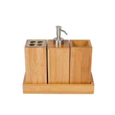 China Stylish 3 Piece Sustainable Bamboo Bath Vanity Accessories Set For Bedroom Hair Dryer Holder for sale