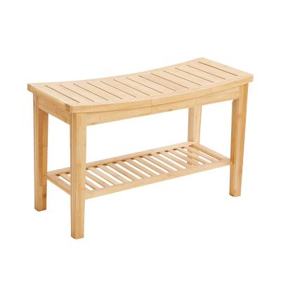 China Movable/Eco-friendly/Reusable/Durable Durable Bamboo Bath Shower Stool Bathroom Bench With Storage Shelf Bath Stool For Indoor Or Outdoor Use for sale