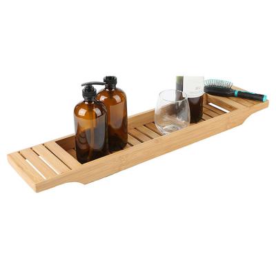 China Factory Direct Viable Toothbrush Shelf Bathtub Holder Mobile Phone Supply Bamboo Cart Expandable Bamboo Bathtub Caddy for sale