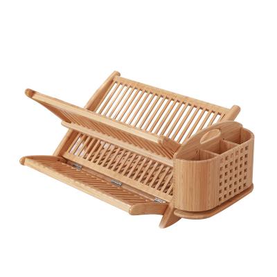 China Movable/Eco-friendly/Reusable/Durable Kitchen Organizer Rack Bamboo Dish Holder With Foldable Utensil Rack Dish Drying Rack Dish Rack for sale