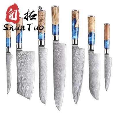 China Viable Wholesale Customized Professional Japanese Logo Size 8 Inch Chef Damascus Kitchen Knife Set for sale