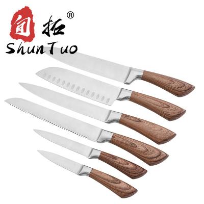 China Viable color kinfe 6pcs high quality Chinese traditional stainless steel 6pc wooden blades set universal nife kitchen cheff knife for sale