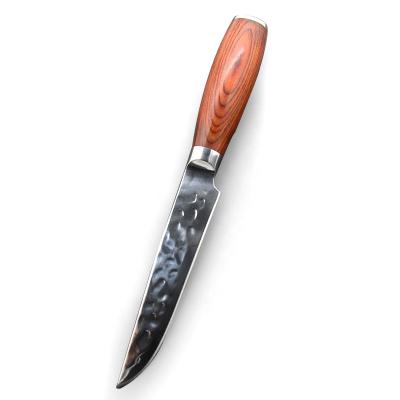 China Sustainable Sale 5 Inch Handle Hammer 7 Cr Stainless Steel Pattern Wood Steak Knife for sale