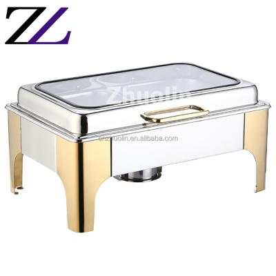 China Durable Modern Tabletop Gold Silvery Gold Catering Food Heater Cover Glass Food Heater Cover Glass Sparkling Dish Friction Restaurante MESAs de Para MESAs for sale